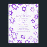 Watercolor Purple Star of David Bar Bat Mitzvah Announcement Postcard<br><div class="desc">Perfect card to announce the upcoming date of a bat mitzvah, bar mitzvah or other Jewish celebration! Hand made watercolor art for you on the front and back side! FULLY CUSTOMIZABLE! Click on “Personalise” above to edit the text. Click "edit using design tool" to adjust the fonts, colours and placements...</div>