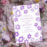 Watercolor Purple Star of David Bar Bat Mitzvah Invitation<br><div class="desc">Perfect fun card to announce a bat mitzvah, bar mitzvah or other Jewish celebration! Hand made watercolor art for you on the front and back side! FULLY CUSTOMIZABLE! Click on “Personalise” above to edit the text. Click "edit using design tool" to adjust the fonts, colours and placements and to delete...</div>
