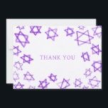 Watercolor Purple Star of David Bar Bat Mitzvah  Thank You Card<br><div class="desc">Perfect fun THANK YOU card to send after a bat mitzvah, bar mitzvah or other Jewish celebration! Hand made watercolor art for you on the front and blank back side! FULLY CUSTOMIZABLE! Click on “Personalise” above to edit the text. Click "edit using design tool" to adjust the fonts, colours and...</div>