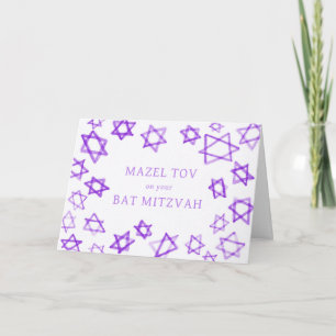 Watercolor Purple Stars MAZEL TOV Bar Bat Mitzvah Card