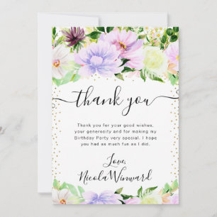 Watercolor Purple Summer Flowers Birthday Thank You Card