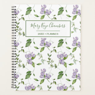 Watercolor Purple Sweet Pea Flowers Planner