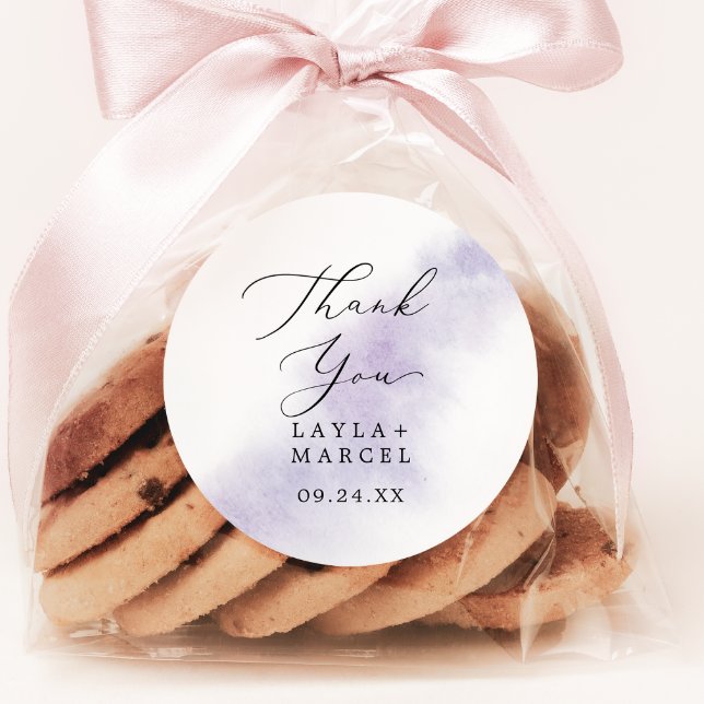 Watercolor Purple Thank You Wedding Favour Sticker (Creator Uploaded)