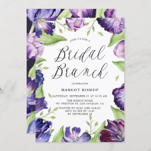 Watercolor Purple Tulips Floral Bridal Brunch Invitation
