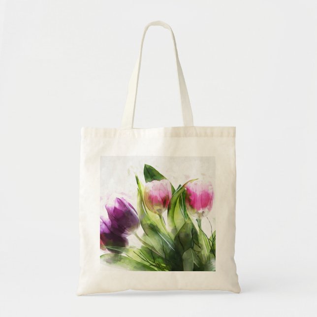Watercolor Purple Tulips Tote Bag (Front)