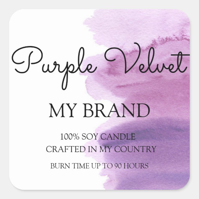 Watercolor Purple Violet Candle Product Label (Front)
