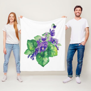 Watercolor Purple Violet Wild Flower Art Fleece Blanket