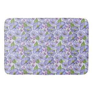 Watercolor Purple Violets & Floral Pattern Bath Mat