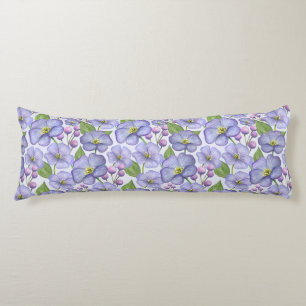 Watercolor Purple Violets & Floral Pattern Body Cushion