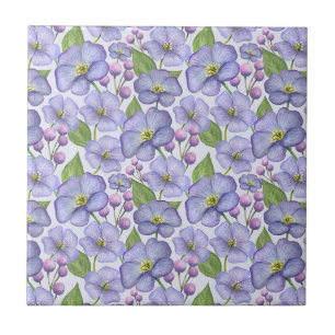 Watercolor Purple Violets & Floral Pattern Ceramic Tile