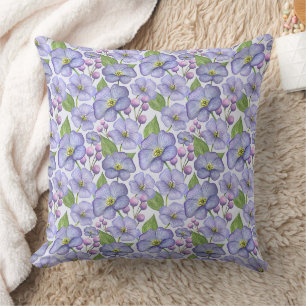 Watercolor Purple Violets & Floral Pattern Cushion