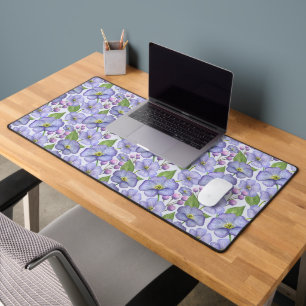 Watercolor Purple Violets & Floral Pattern Desk Mat