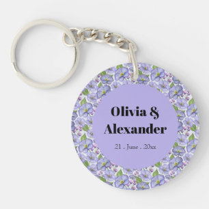 Watercolor Purple Violets & Floral Pattern Key Ring