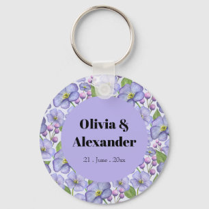 Watercolor Purple Violets & Floral Pattern Key Ring
