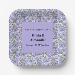Watercolor Purple Violets & Floral Pattern Paper Plate