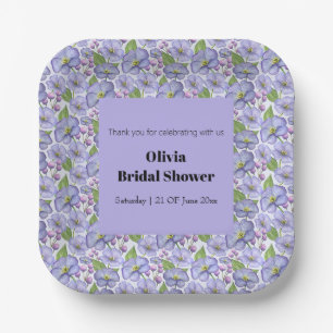 Watercolor Purple Violets & Floral Pattern Paper Plate