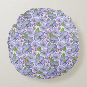 Watercolor Purple Violets & Floral Pattern Round Cushion