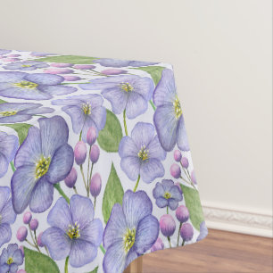 Watercolor Purple Violets & Floral Pattern Tablecloth