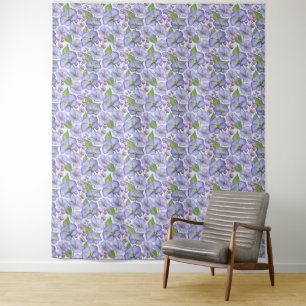 Watercolor Purple Violets & Floral Pattern Tapestry