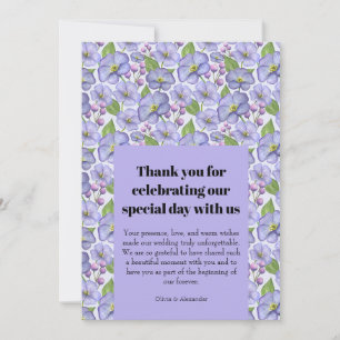 Watercolor Purple Violets & Floral Pattern Thank You Card