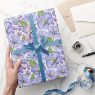 Watercolor Purple Violets & Floral Pattern Wrapping Paper