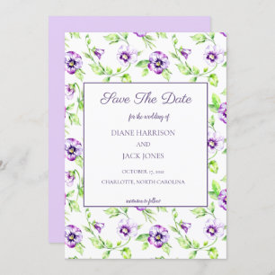 Watercolor Purple Violets Save the Date Invitation