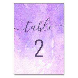 Watercolor purple wedding. Lilac simple script Table Number