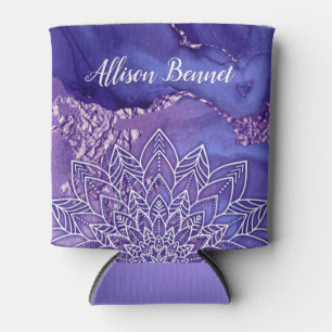 Watercolor Purple White Mandala Bridesmaid Can Cooler