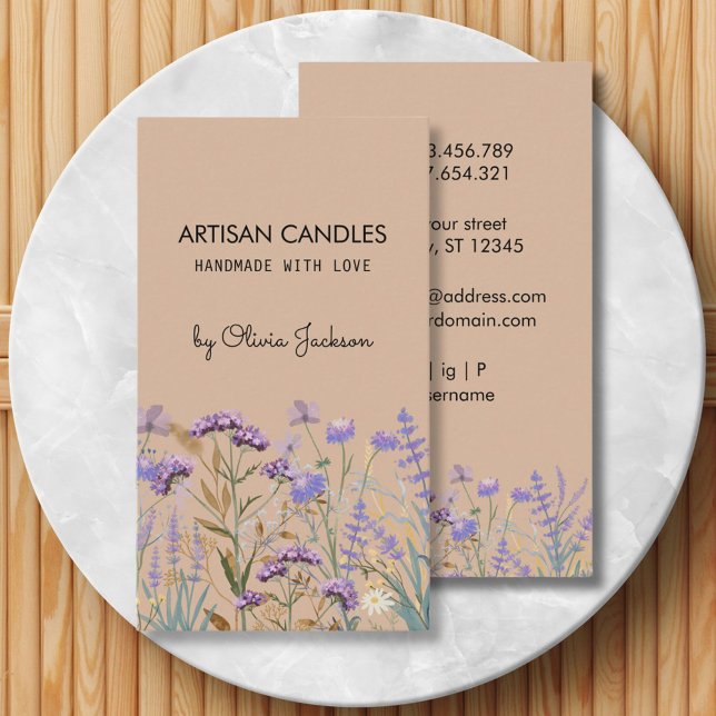 Watercolor Purple Wildflower Artisan Business Card (Front and Back)