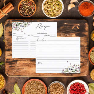 Watercolor Purple Wildflower Floral Recipe Card