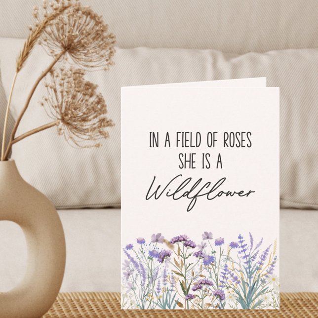 Watercolor Purple Wildflower Garden Nature Quote Card (Close up on table)