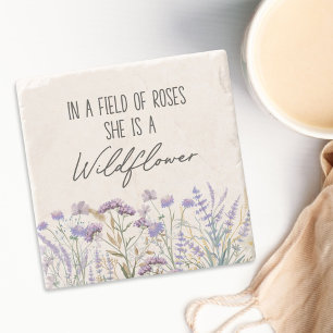 Watercolor Purple Wildflower Garden Nature Quote Stone Coaster