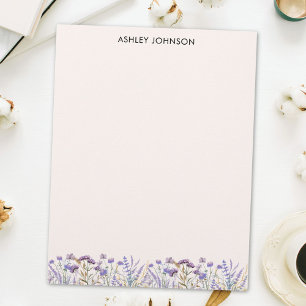 Watercolor Purple Wildflower Meadow Custom Letterhead
