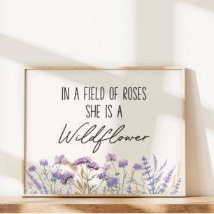 Watercolor Purple Wildflower Quote Horizontal Poster