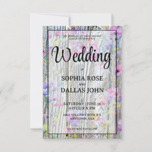 Watercolor purple wildflower rustic wedding invitation