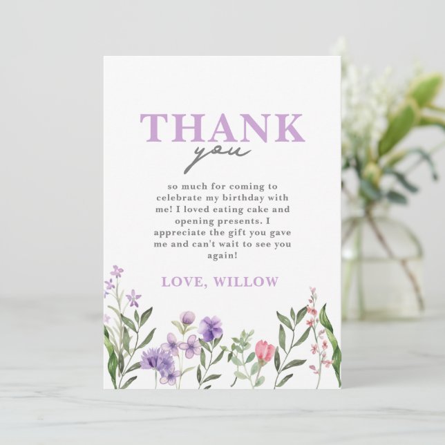 Watercolor Purple Wildflower  Thank You Card (Standing Front)
