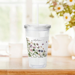 Watercolor Purple Wildflowers  Acrylic Tumbler