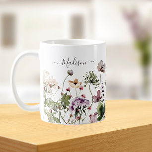 Watercolor Purple Wildflowers Coffee Mug