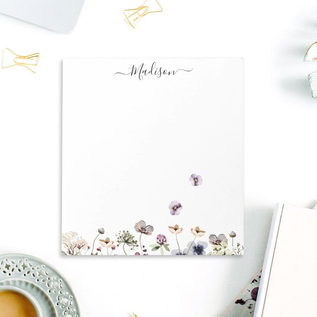 Watercolor Purple Wildflowers  Notepad (In situ Office desk)