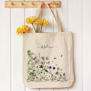 Watercolor Purple Wildflowers Tote Bag