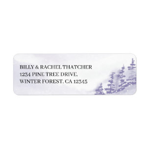 Watercolor Purple Winter Snow Forest Return Address Label