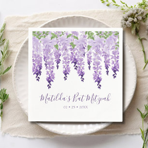 Watercolor Purple Wisteria Bat Mitzvah Napkin