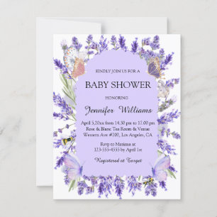 watercolor purple wisteria floral baby shower  invitation