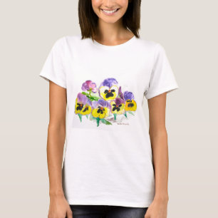 Watercolor Purple Yellow Pansies Floral Rustic T-Shirt