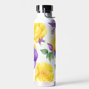 Watercolor Purple Yellow Rose  Water Bottle
