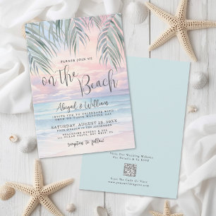 Watercolor QR Code On The Beach Wedding Invitation