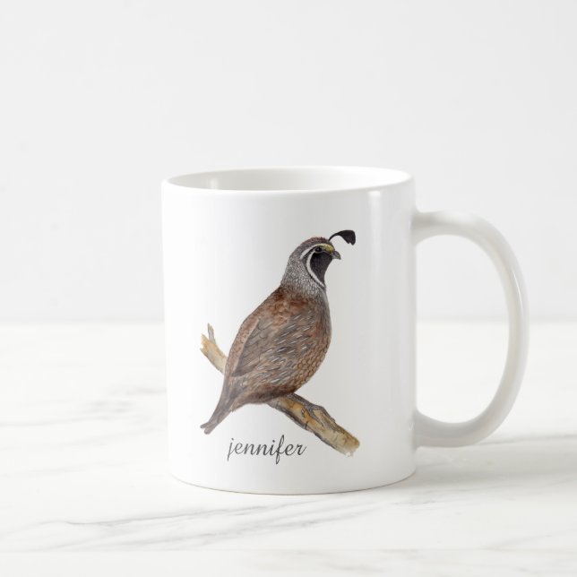 Watercolor quail bird mug (Right)