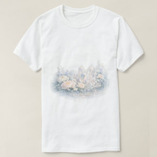 Watercolor Quartz Crystals Pastel Peonies Floral T-Shirt