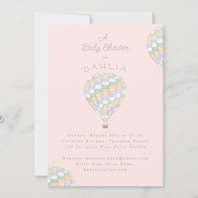 watercolor quilt hot air balloon Baby Shower Invitation (Front)