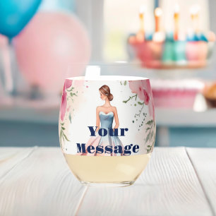 Watercolor Quinceanera Celebration Stemless Wine Glass
